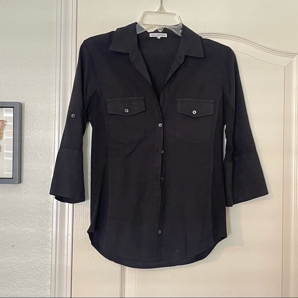James Perse Slub Side Panel Button Front Shirt in Black Size 2